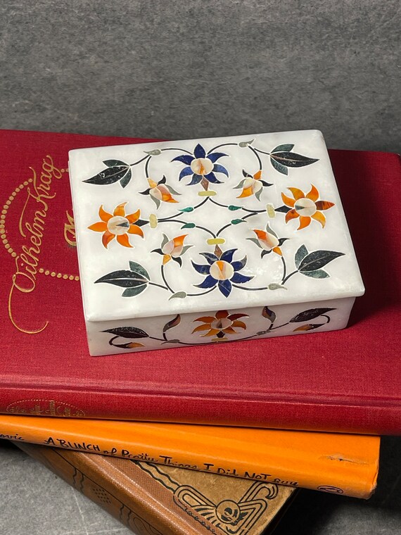 Pietra Dura Marble and Mineral Trinket Box ~ India - image 8