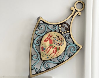 Made in Israel Enameled Brass Donkey Trivet