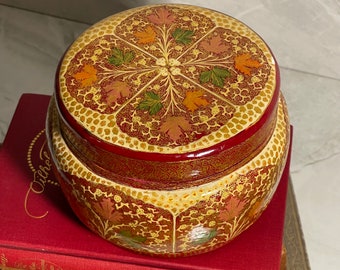 Kashmir Paper Mache Lidded Brass Trinket Box