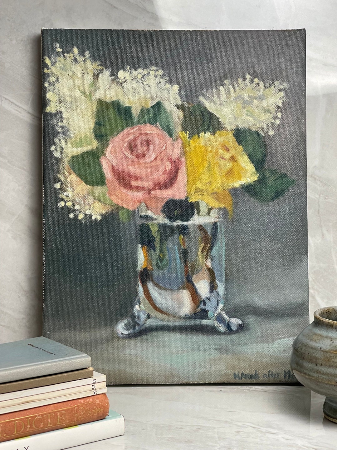 Vintage Shabby Chic Oil Painting Etsy