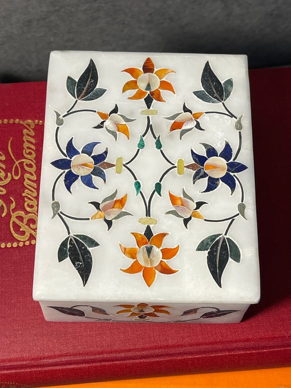Pietra Dura Marble and Mineral Trinket Box ~ India - image 6