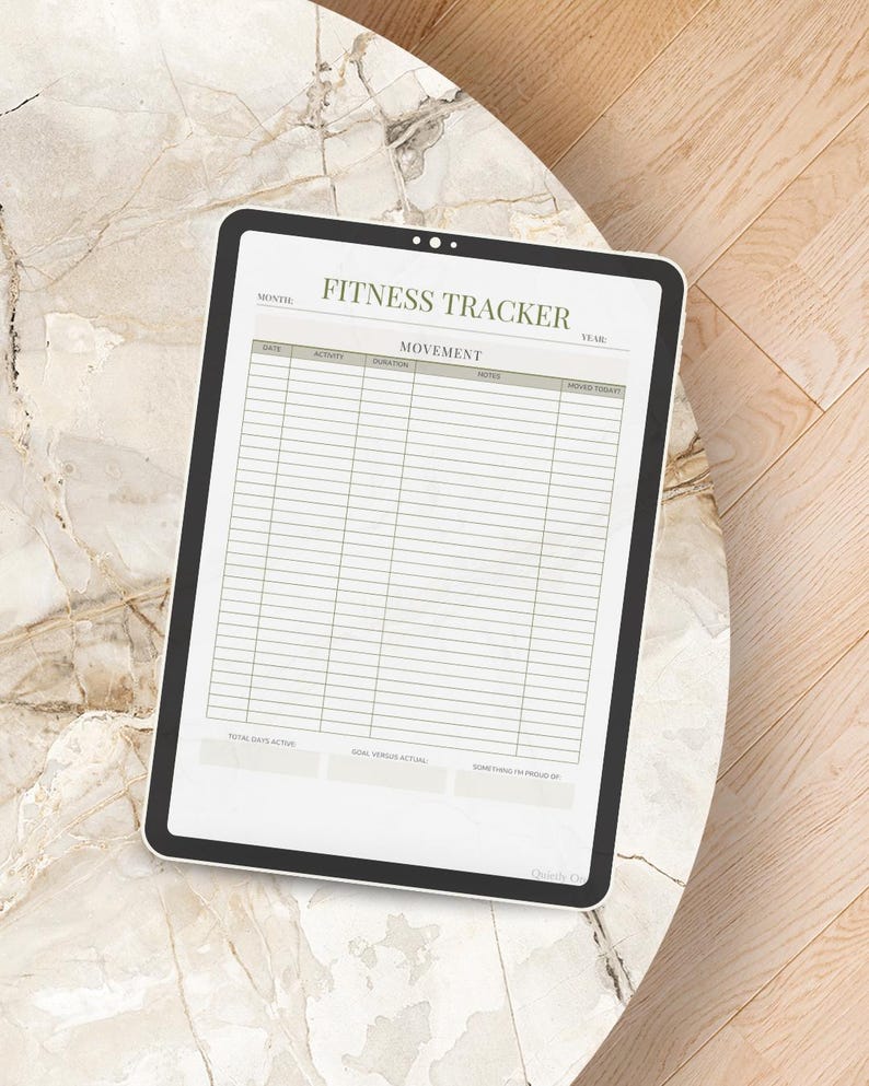 Fitness Tracker Printable | Monthly Movement Log | Minimal Sage Green ...