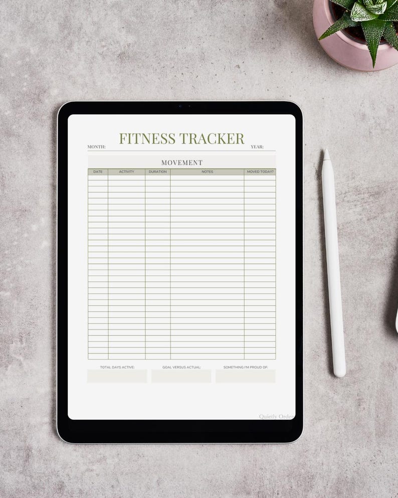Fitness Tracker Printable | Monthly Movement Log | Minimal Sage Green ...
