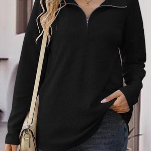 Umgee Half Zip Drop Shoulder Sweatshirt