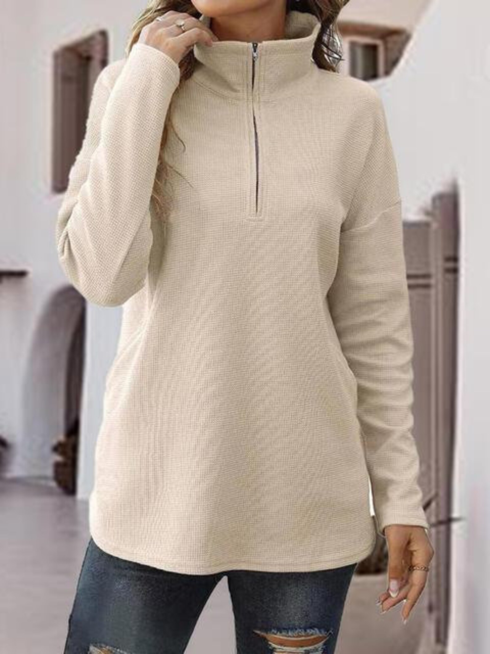 Honey Half Zip Dropped Shoulder Sweater main image 1