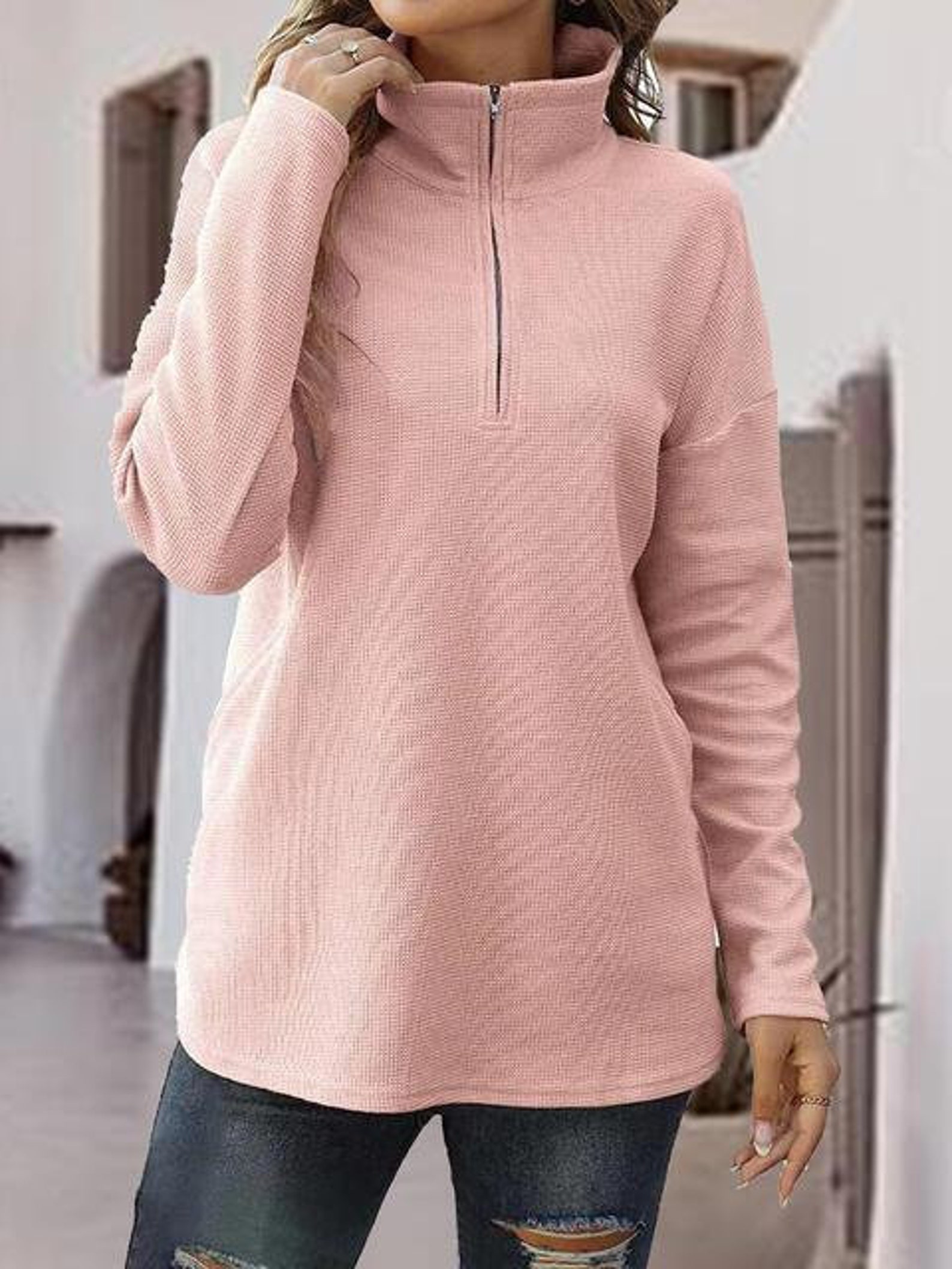 Half Zip Drop Shoulder Sweatshirt and Pocket