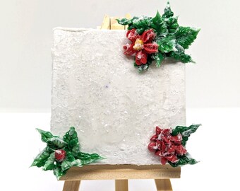 Winter Holly Mini Canvas | 3D Floral Sculpture Painting