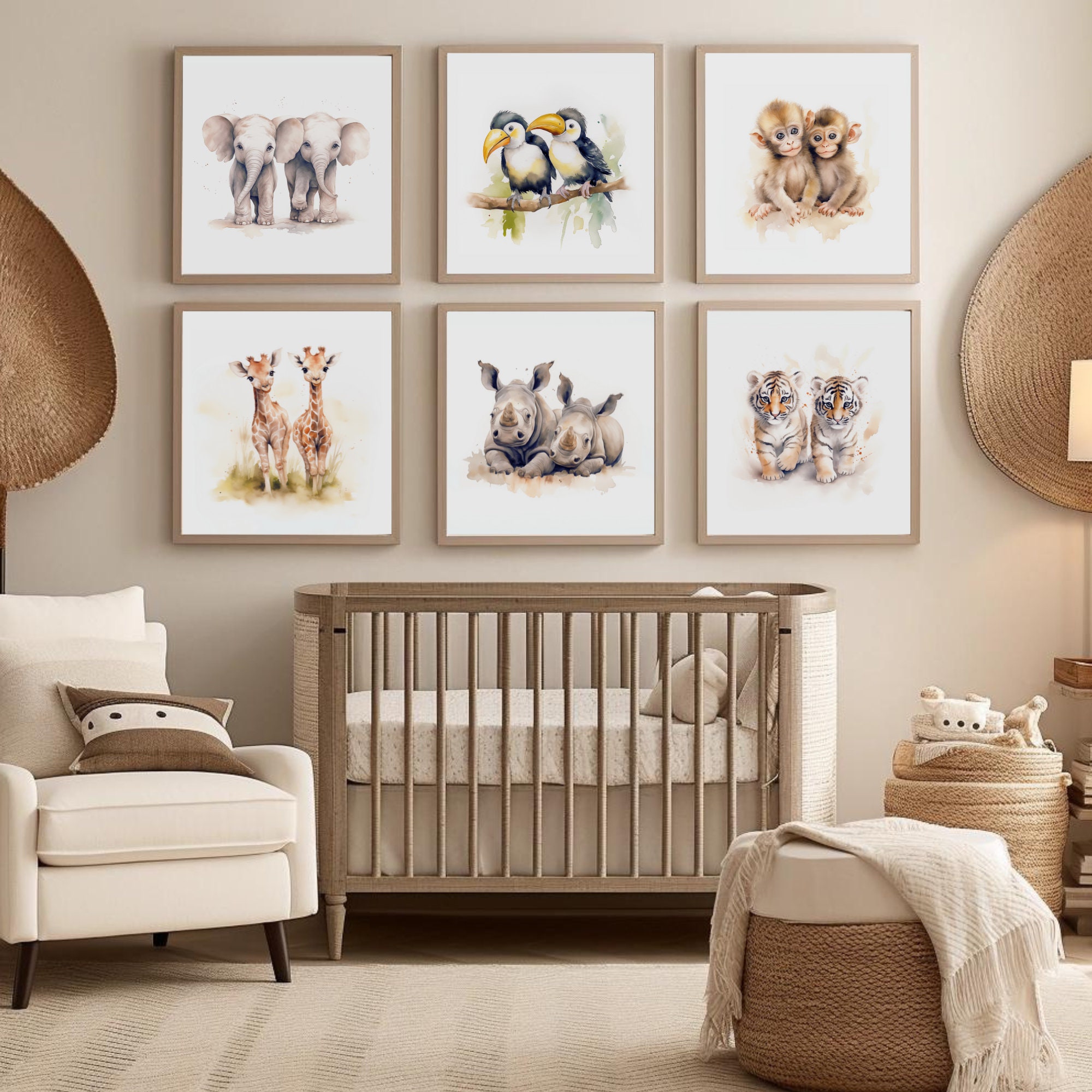 Twin Safari Nursery Wall Art, Twin Wall Art, Baby Animal Twin Nursery ...