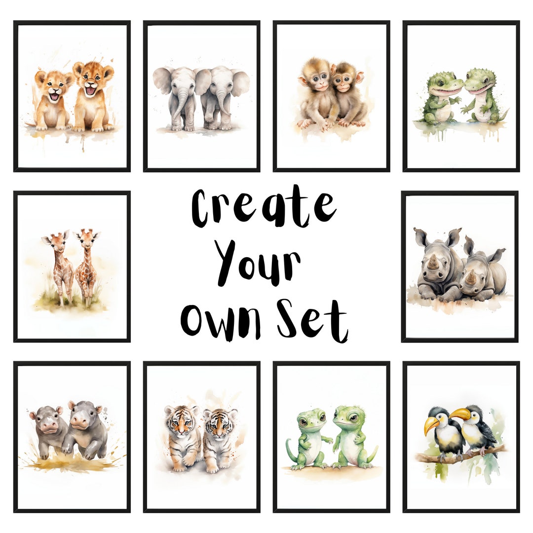 Twin Safari Nursery Wall Art, Twin Wall Art, Baby Animal Twin Nursery