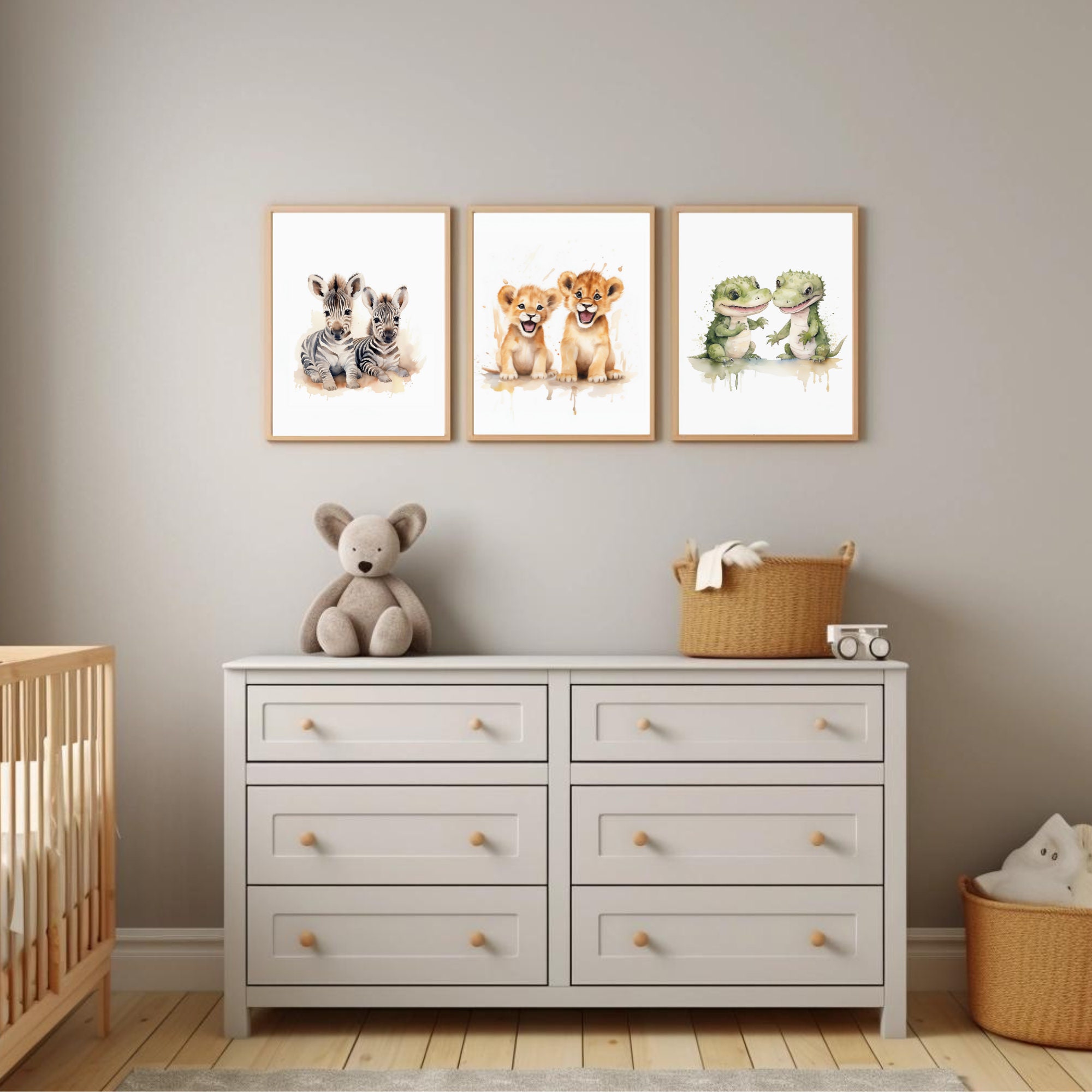 Twin Safari Nursery Wall Art, Twin Wall Art, Baby Animal Twin Nursery