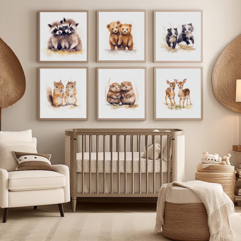 Twin Forest Nursery Wall Art, Twin Wall Art, Baby Animal Twin Nursery ...