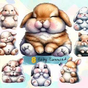 Baby Bunnies Clip Art, PNG Watercolor Clipart, Commercial Use, Cute bunny in png, Rabbit clipart, Printable Cute Bunny, INSTANT DOWNLOAD
