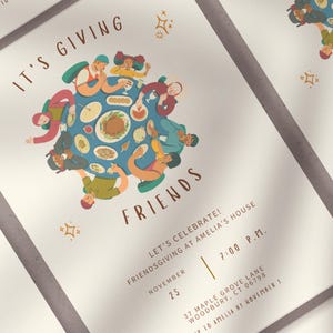 Friendsgiving Potluck-uitnodiging It's Giving Vrienden nodigen uit Friendsgiving-themadinerfeestje Last Minute Feestavond Grappige Friendsgiving