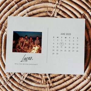 Carte de proposition d'officiant de mariage Modèle de calendrier "Retenez cette date" Carte Demander à célébrant de mariage Carte photo personnalisée Nous épouserez-vous, soyez notre célébrant