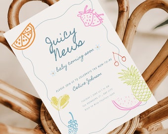 Fruit Theme Baby Shower Locally Grown Baby Shower Farmer's Market Theme Fruit Baby Shower Hand Drawn Gender Neutral Baby Sprinkle Invitation