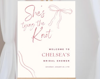 She's Tying the Knot Sign Pink Bow Bridal Shower Sign Tying The Knot Bridal Shower Whimsical Coquette She Is Tying the Knot Sign Template