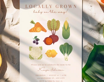 Baby Shower Invite Farmers Market, Vegetable Theme Baby Shower Locally Grown, Gender Neutral Baby Sprinkle Invitation, Boy Baby Shower