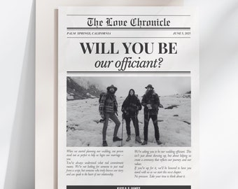 Ask Officiant Card Wedding Officiant Proposal Card Newspaper Template Custom Two Photos Card Will You Marry Us Be Our Officiant Newspaper