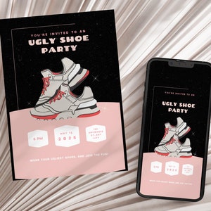 Ugly Shoe Party Invitation Pink Sneaker Ball Invitation Template Girl Birthday Editable Sneaker Head Party Sneakerball Invitation Digital