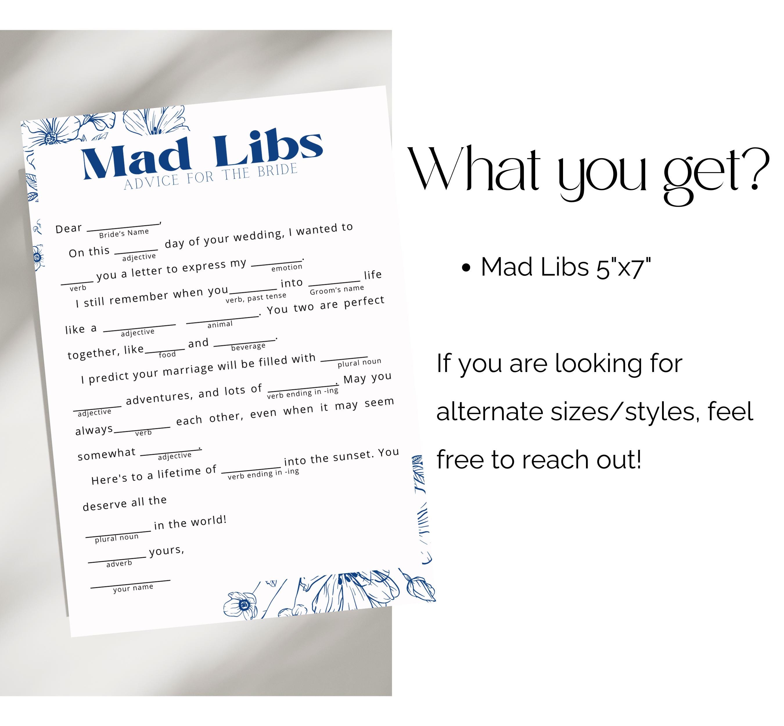 Funny Wedding Mad Libs Printable Reception Table Game for Guests Mad ...