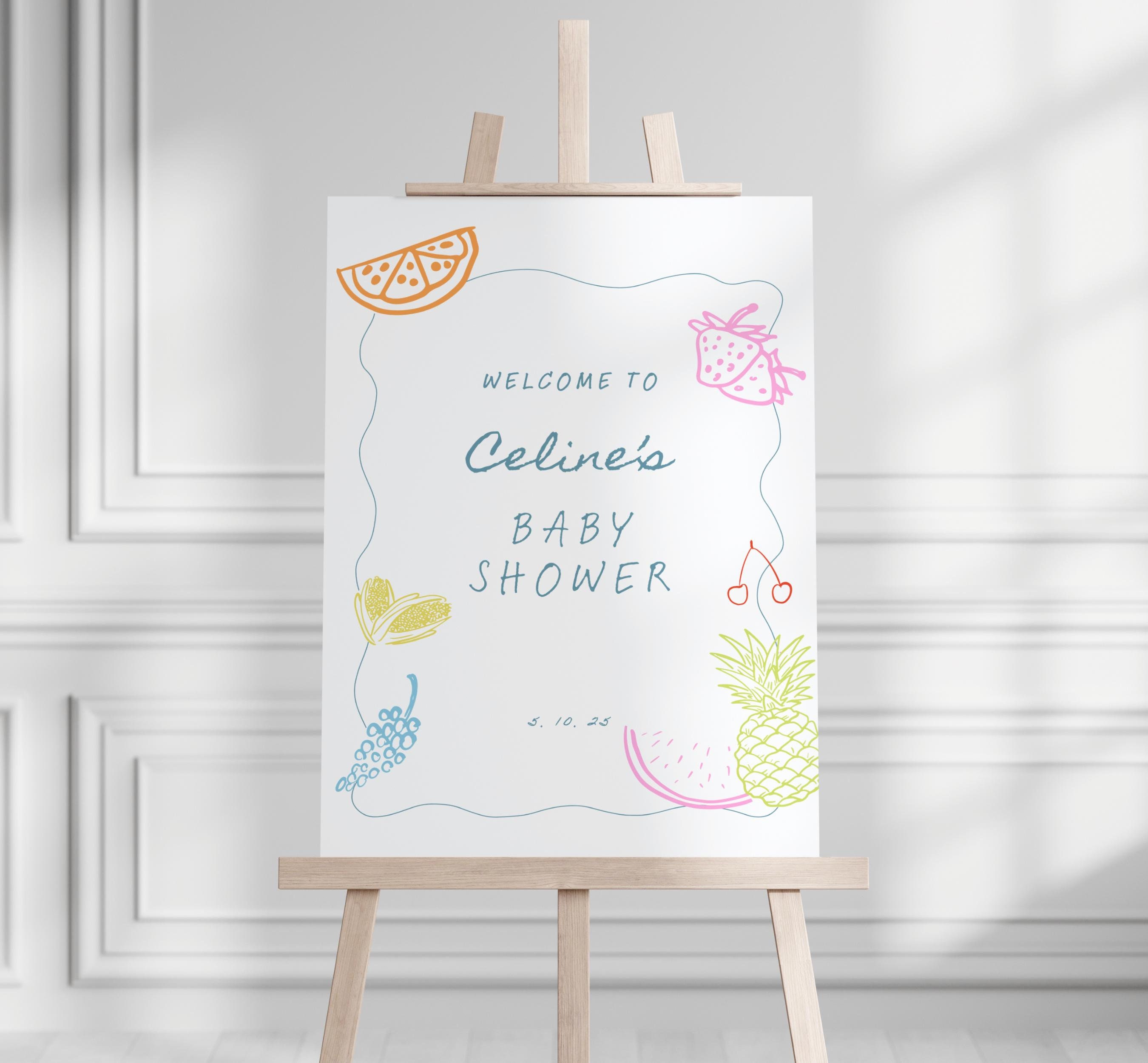 Fruit Theme Baby Shower Welcome Sign Locally Grown Farmer's Market Fruit Theme Canva Hand Drawn Gender Neutral Baby Sprinkle Welcome Sign