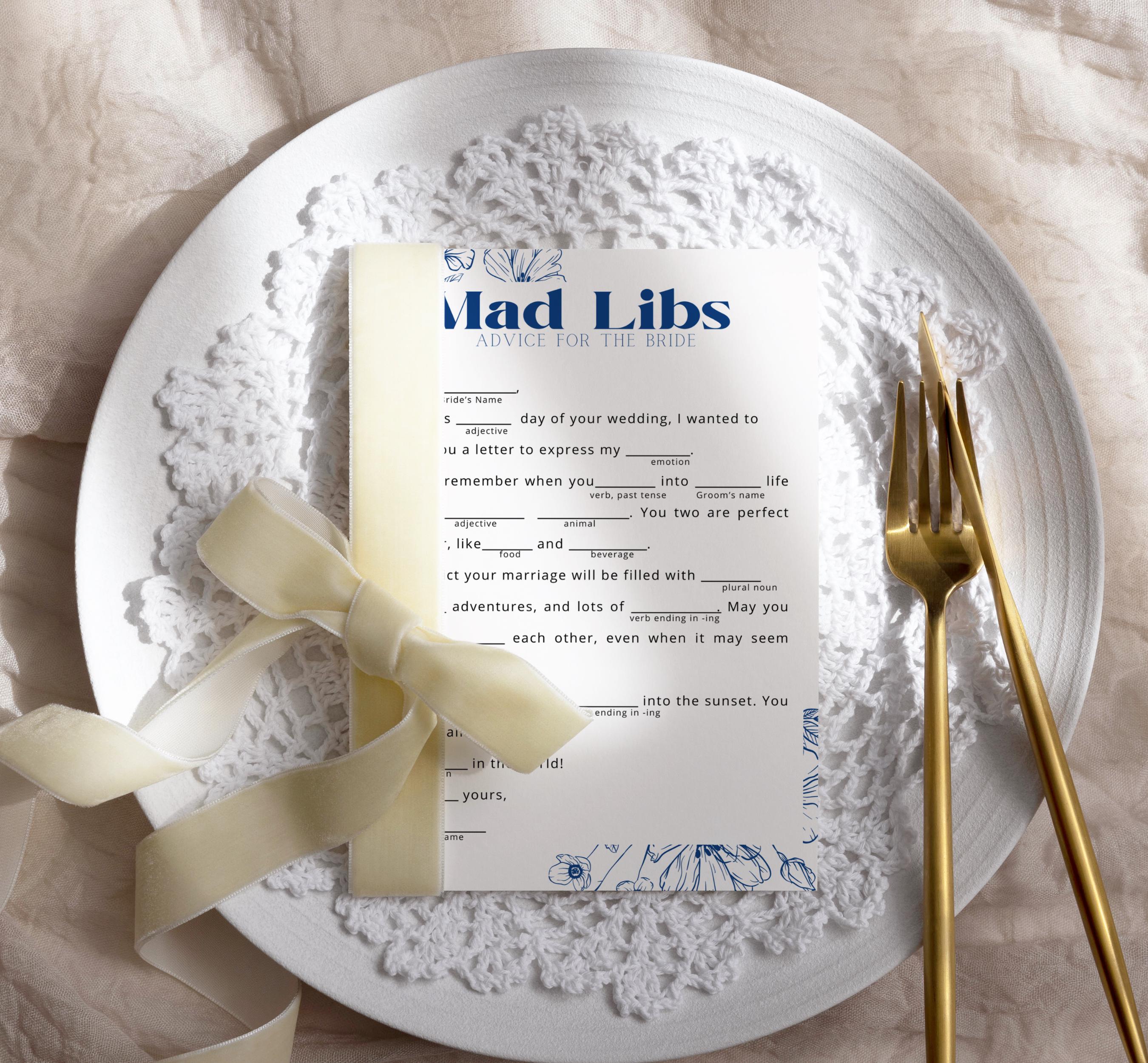 Funny Wedding Mad Libs Printable Reception Table Game for Guests Mad ...