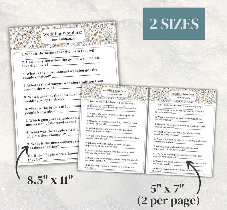 Wedding Trivia Game Fun Fact Wedding Template Wildflower Wedding ...