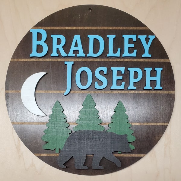 Forest Bear Scene, Name for Nursery, Painted 3d Layered Wooden Letters, Boys & Girl's Bedroom, Name Sign, Wall Art Above Crib, Nursery Decor