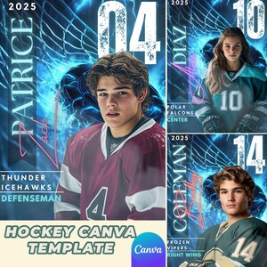 May include: A hockey player's portrait with a blue and white background. The player is wearing a maroon jersey with the number 4 on it. The player's name is Patrice Jack and the team is the Thunder Icehawks. The player's position is defenseman.
