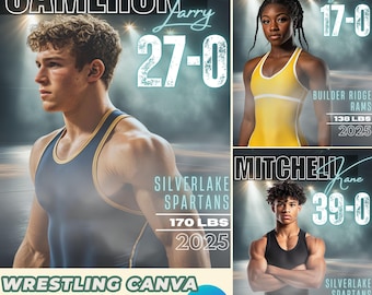 Wrestling Poster Canva Template: Customizable Senior Sports Banner