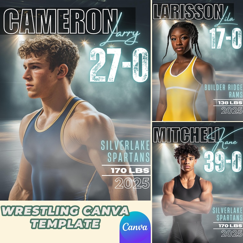 Wrestling Poster Canva Template Customizable Senior Sports Banner Etsy