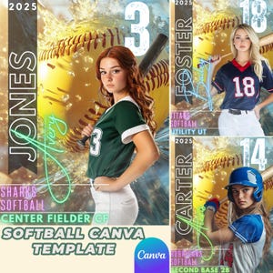 Modelo de Softball de Vidro Quebrado Canva | Fundo de pôster esportivo digital para jogadores de softball sênior, modelo de Canva editável de alta qualidade