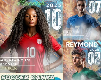 Golden Net Soccer Poster Canva Template: Senior Player Design (Digital Download)