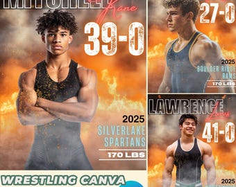 Fiery Wrestling Poster Canva Template: Senior Sports Banner (Canva Pro Required)