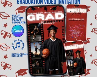 Boys Basketball Graduation Video Invitation 2026 Animated Class of 2026 Senior Boys Basketball Grad Party Invite Canva Template Digital Down