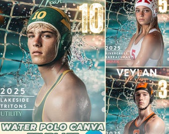 Splashing Water Polo Goal Poster: Customizable Canva Template