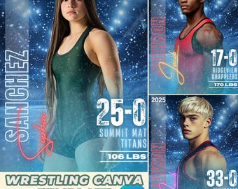 Wrestling Poster Canva Template: Customizable Senior Sports Banner