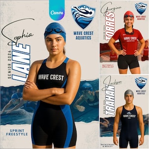 Swimming Poster Canva Template: Senior Night Memory Mate (Digital Download 2400x3600 px)