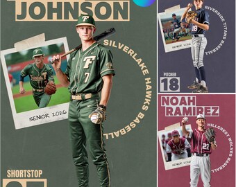 Baseball Senior Night Poster | Custom Canva Template with Collage Photo Layout | Editable Athlete Graduation Banner & Team Sports Keepsake