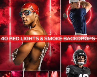 40 Red Fog & Light Sports Backdrops: Digital Design Elements (PNG)