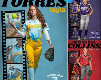 Softball Senior Night Filmstrip Poster: Editable Canva Template (Digital Download)