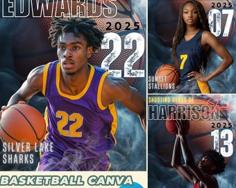Smoky Basketball Poster Canva Template: Senior Sports Design
