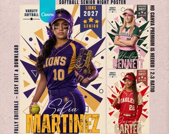 Softball Senior Night Poster Template | Editable Varsity Softball Banner | Custom Senior 2026 Print | Personalized Softball Player Poster