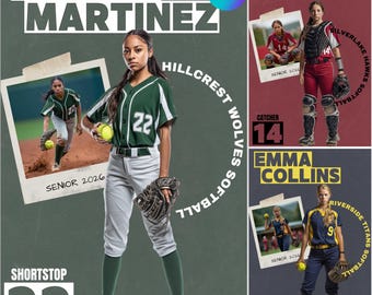 Softball Senior Night Poster | Custom Canva Template with Collage Photo Layout | Editable Athlete Graduation Banner & Team Sports Keepsake