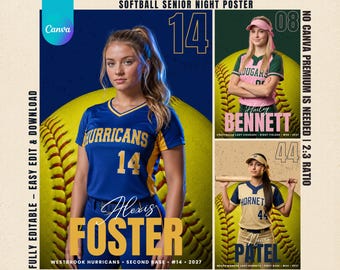 Premium Softball Senior Poster Template | Editable Big Ball Banner | Custom Softball Player Print | Senior Night Gift