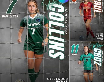 Soccer Net Senior Night Canva Template | Editable Varsity Sports Poster | High School Athlete Banner | 2:3 Ratio 2400x3600