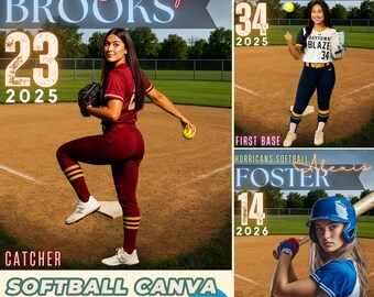 Daylight Softball Field Canva Template | 3:4 Senior Poster, Custom Team Banner & Editable Athlete Sports Design for Canva