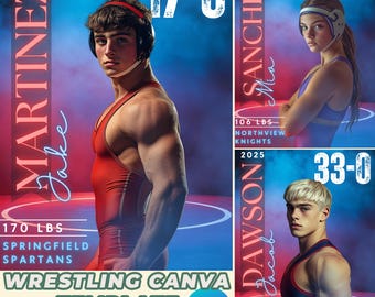 Red & Blue Smoke Wrestling Poster Canva Template: Senior Sports Banner (Digital Download)