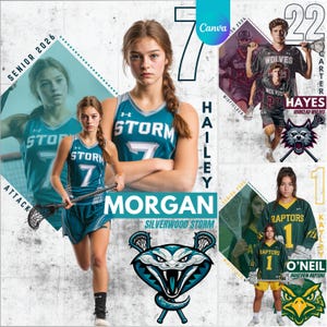 Lacrosse Senior Night Poster Canva Template | Custom Sports Banner & Memory Mate Card | Editable High School Athlete Collage
