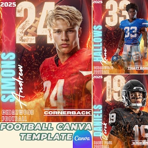 Fiery Football Poster Canva Template: Senior Banner, Memory Mate
